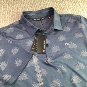 Travis Mathew At The Buffet Polo Shirt Mens Small Blue Agave Print‎ NWT